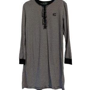 Lauren Ralph Lauren Long-sleeve Navy and White Striped Nightgown, Size Medium